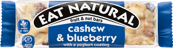 EAT NATURAL Cashew & Blueberry Bar with Yoghurt Coating 40g (Pack of 12)