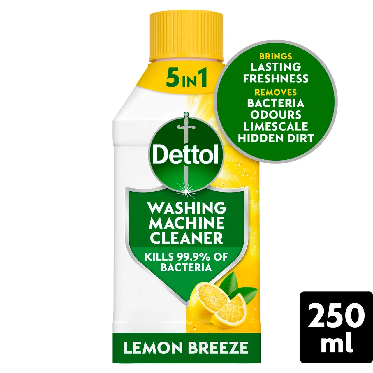 Dettol 5-In-1 Lemon Breeze Antibacterial Washing Machine Cleaner 250ml (Pack of 6)