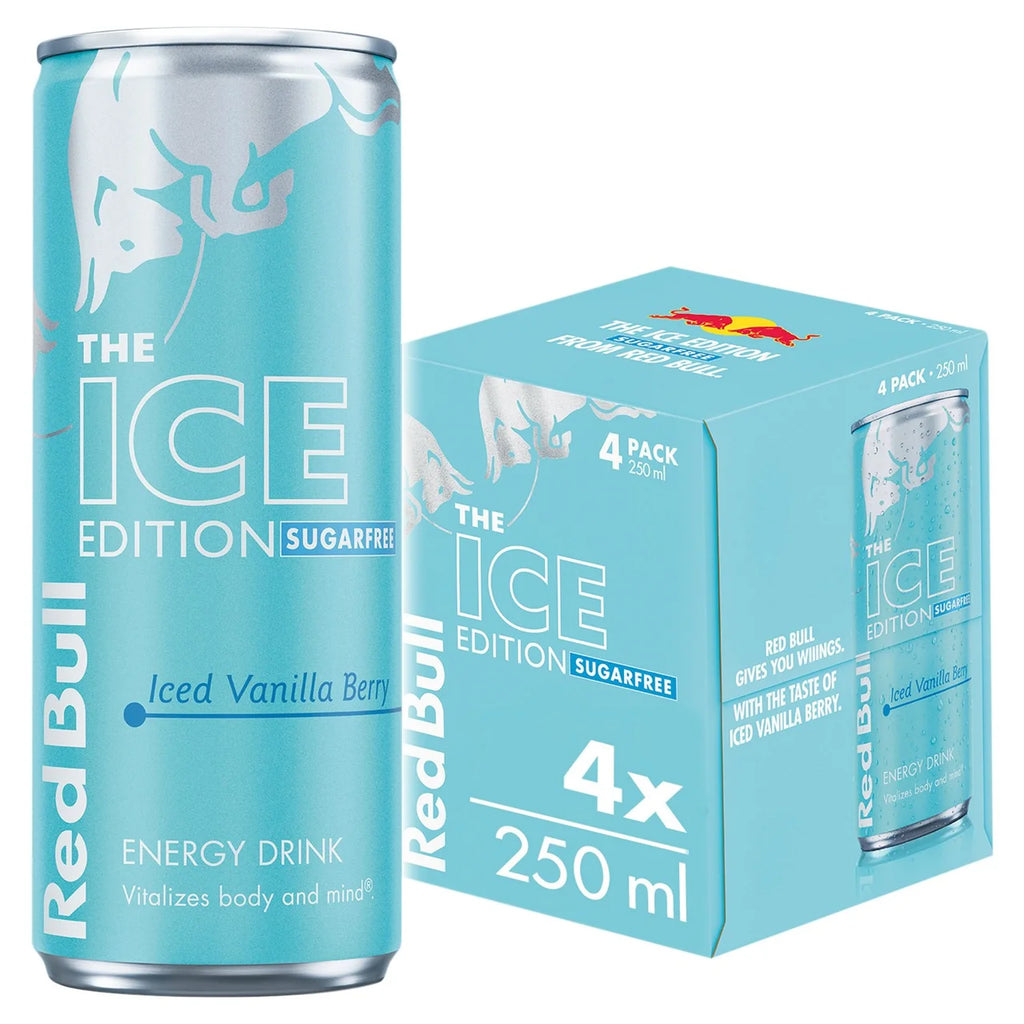 Red Bull Energy Drink Sugar Free Ice Edition Iced Vanilla Berry 250ml x 4 (Pack of 3)