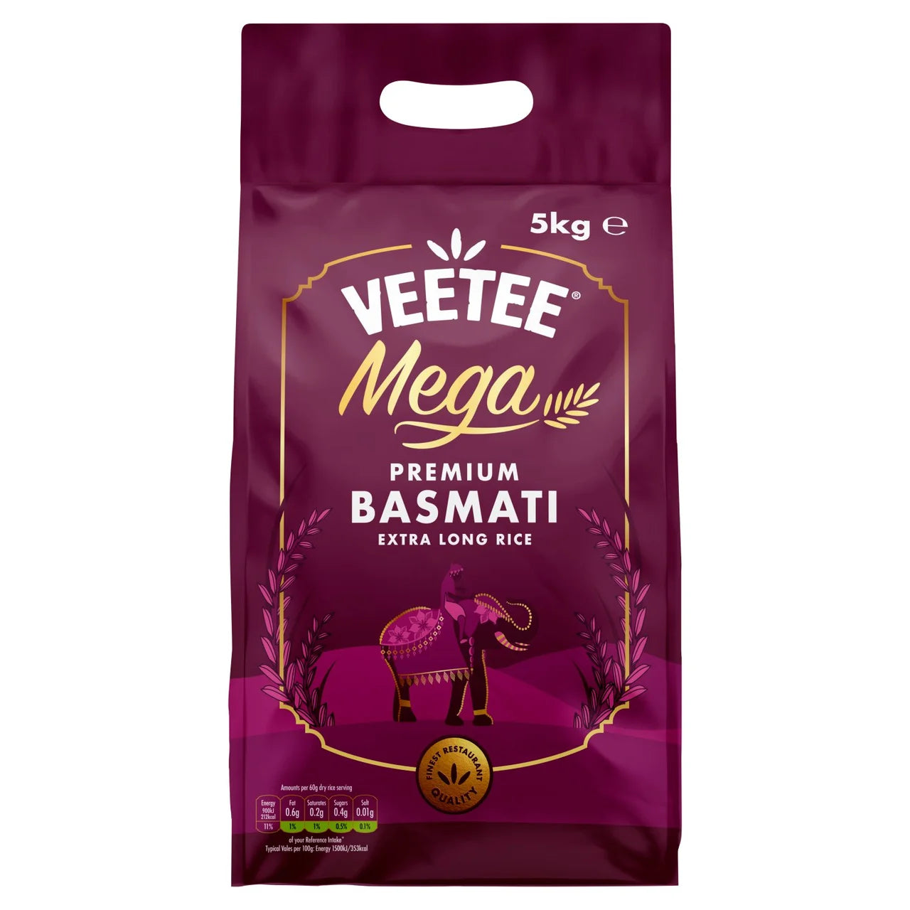 Veetee Mega Basmati Extra Long Premium Rice 5KG (Pack of 1)