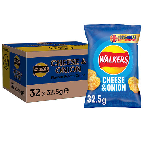 Walkers Cheese & Onion Crisps 32.5g (Pack of 32)