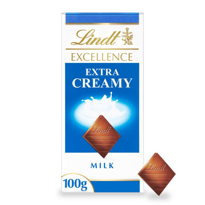 Lindt Excellence Milk Extra Creamy Chocolate Bar 100g (Pack of 8)