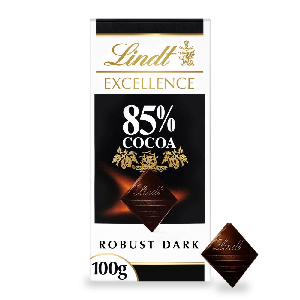 Lindt Excellence Dark 85% Cocoa Chocolate Bar 100g (Pack of 8)