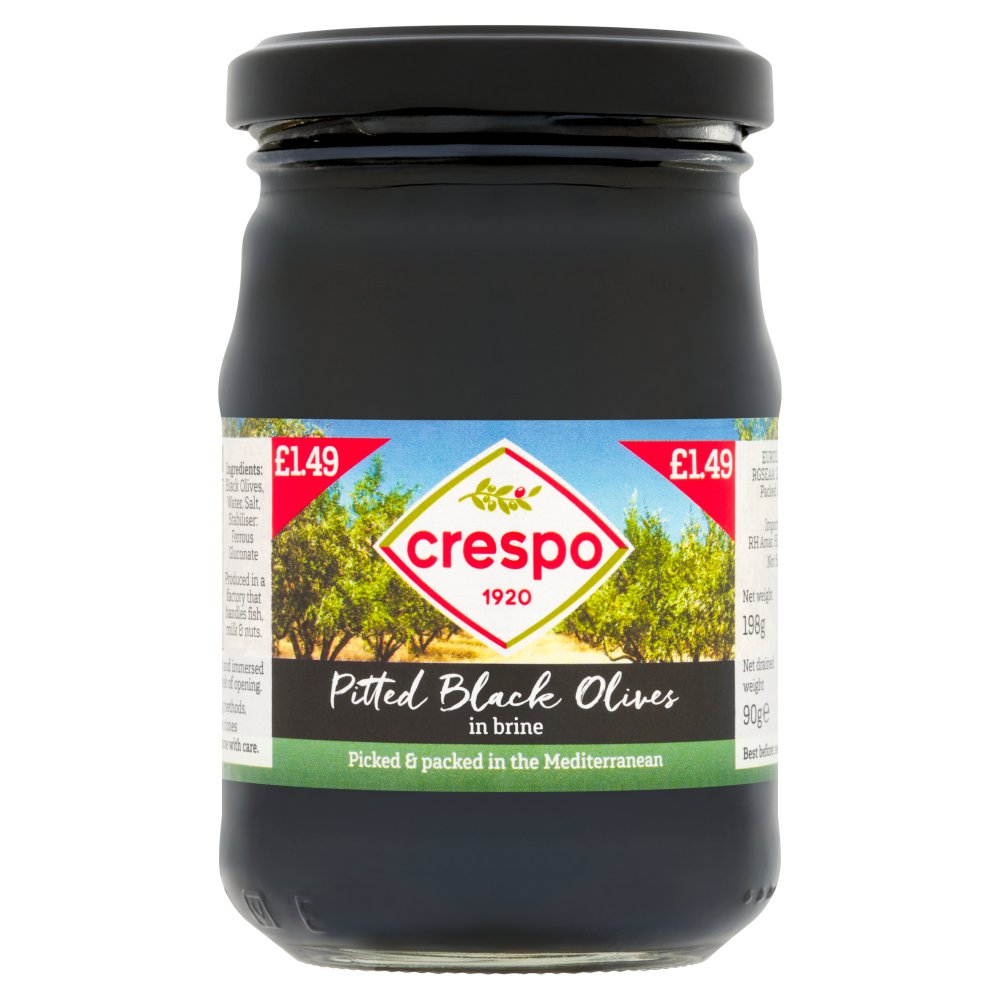 Crespo Pitted Black Olives in Brine 198g (Pack of 6)