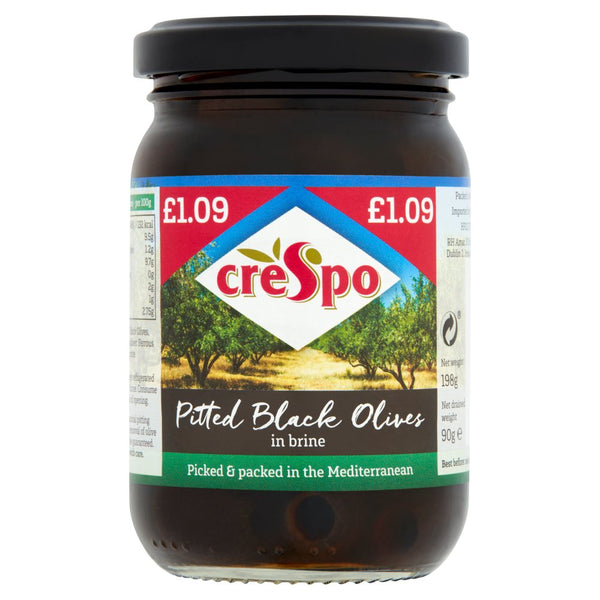 Crespo Pitted Black Olives in Brine 198g (Pack of 6)
