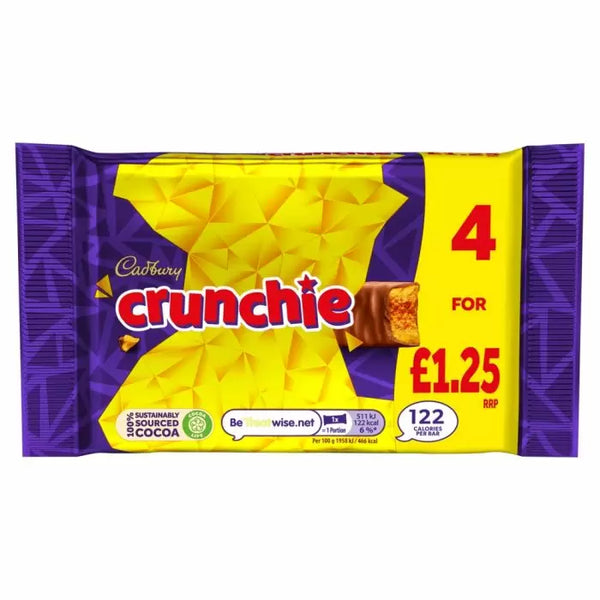 Cadbury Crunchie Chocolate Bar 4 Pack 104.4g (Pack of 10)