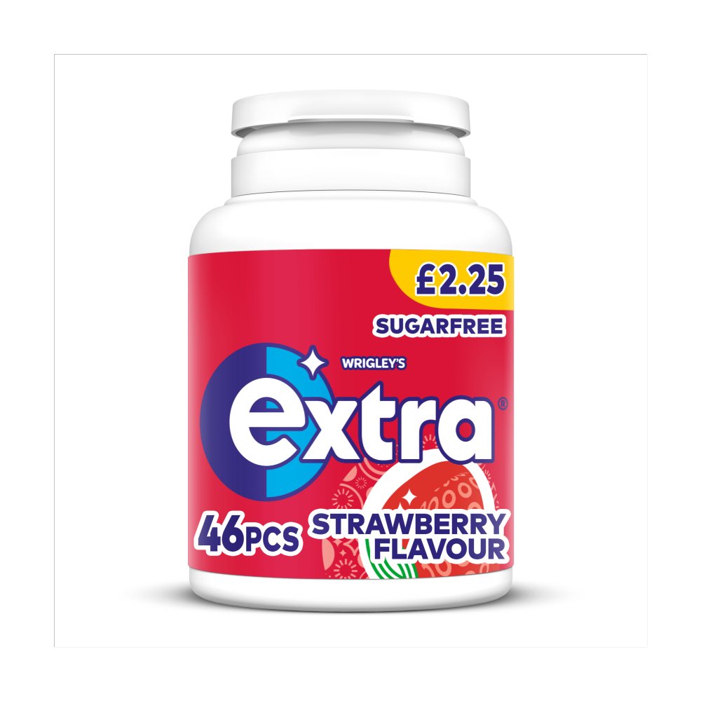 Extra Strawberry Chewing Gum Sugar Free Bottle 46 Pieces (Pack of 6)