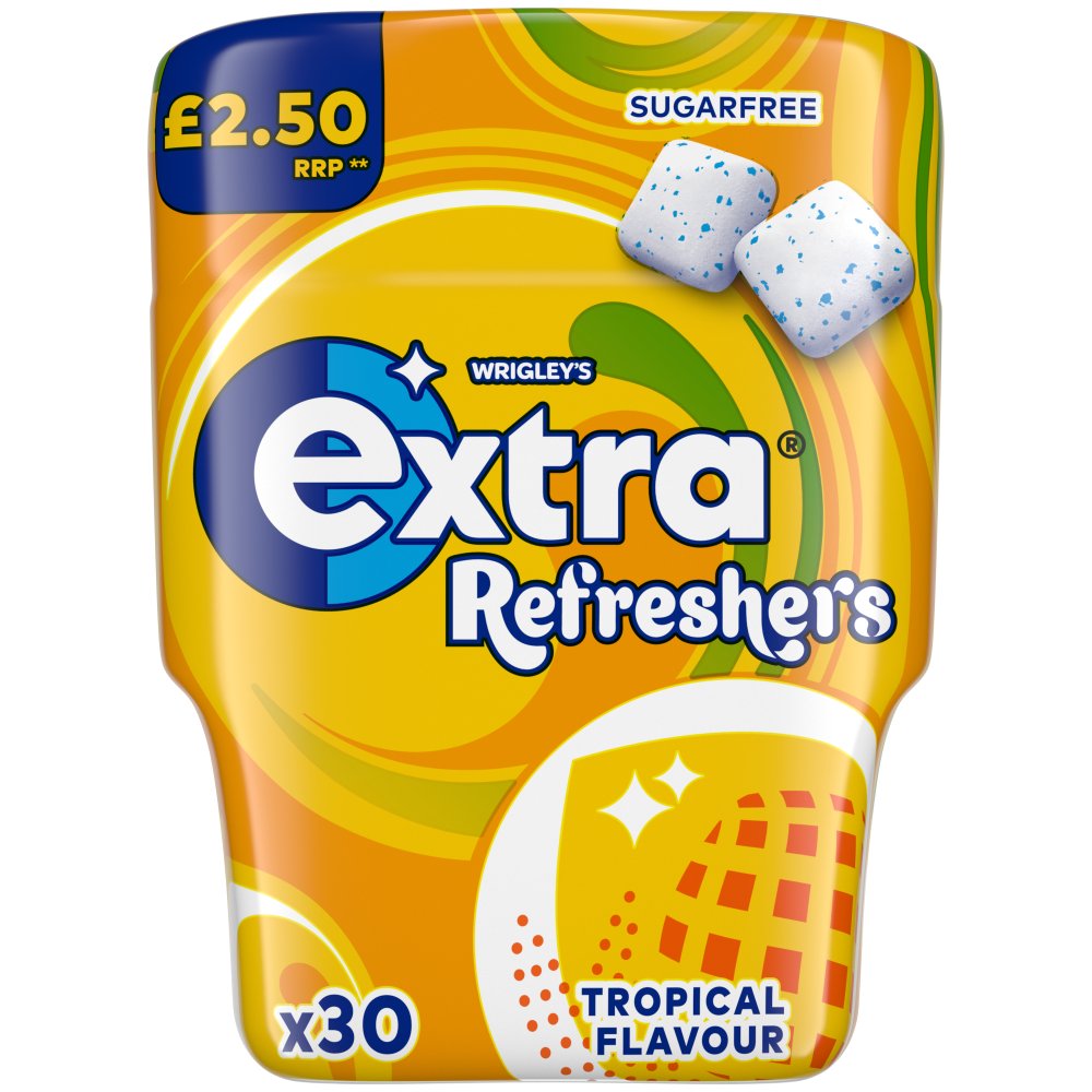 Extra Refreshers Tropical Flavour Sugarfree Chewing Gum 67g (Pack of 6)
