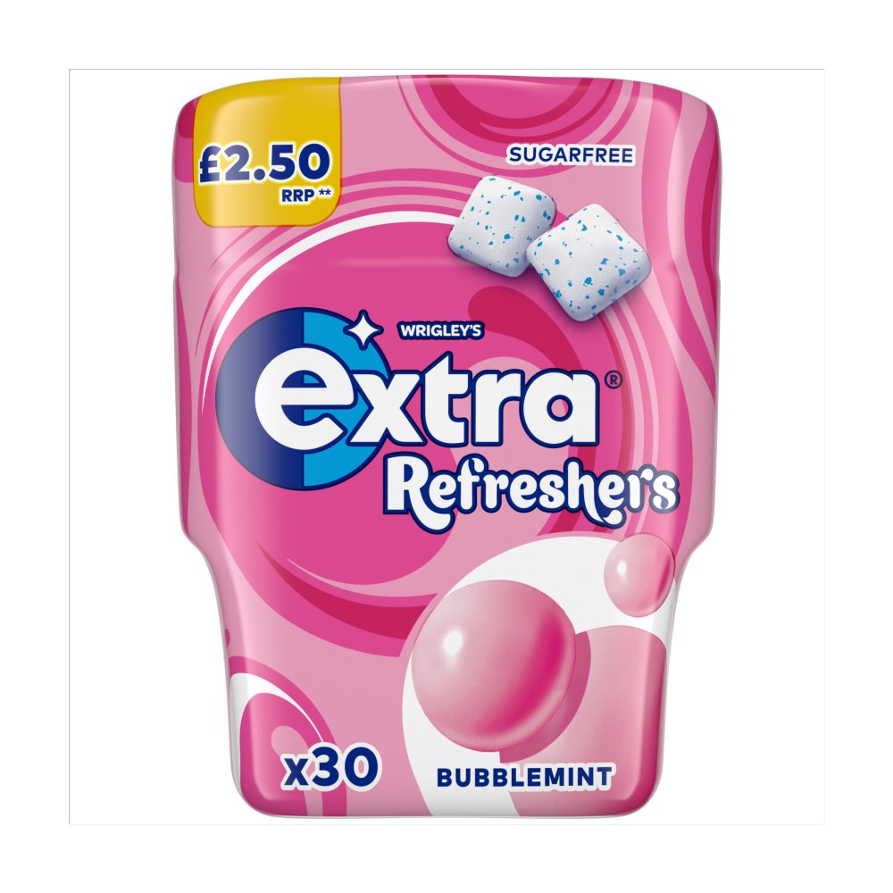 Extra Refreshers Bubblemint Sugarfree Chewing Gum Bottle 30 Pieces 67g (Pack of 6)