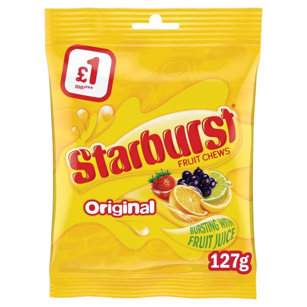 Starburst Vegan Chewy Sweets Fruit Flavoured Pouch Bag 127g (Pack of 12)