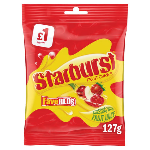 Starburst Fave Reds Vegan Chewy Sweets Fruit Flavoured Treat Bag (Pack of 12)