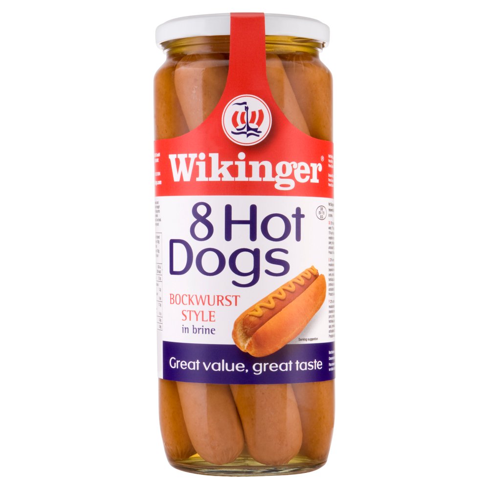 Wikinger 8 Hot Dogs Bockwurst Style in Brine 8/90g (Pack of 6)