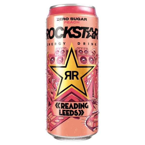 Rockstar Peach Energy Drink Can 500ml (Pack of 12)