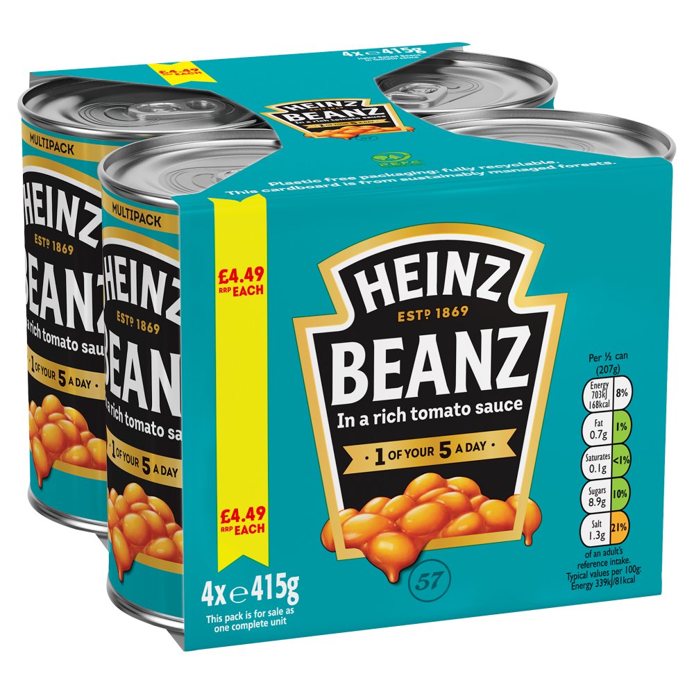 Heinz Baked Beans in a Rich Tomato Sauce PMP 4 x 415g (Pack of 6)