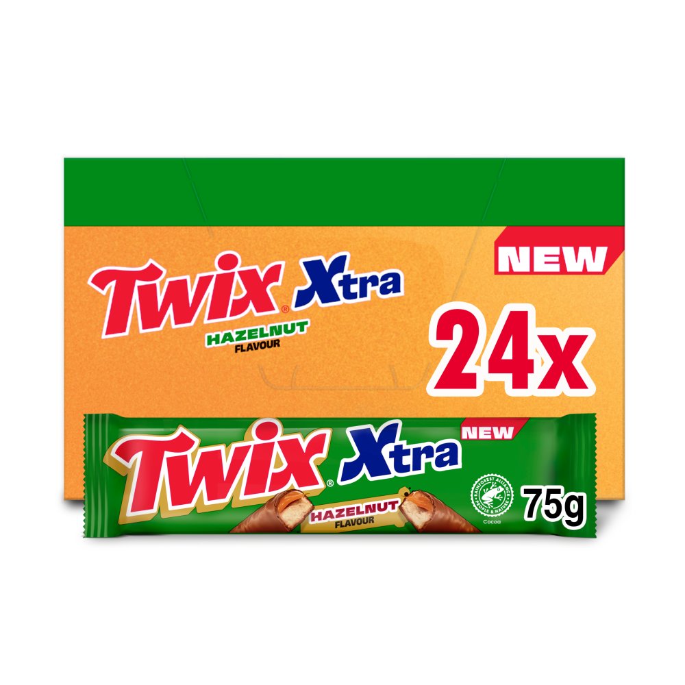 Twix Xtra Hazelnut Milk Chocolate Bar 75g (Pack of 24)