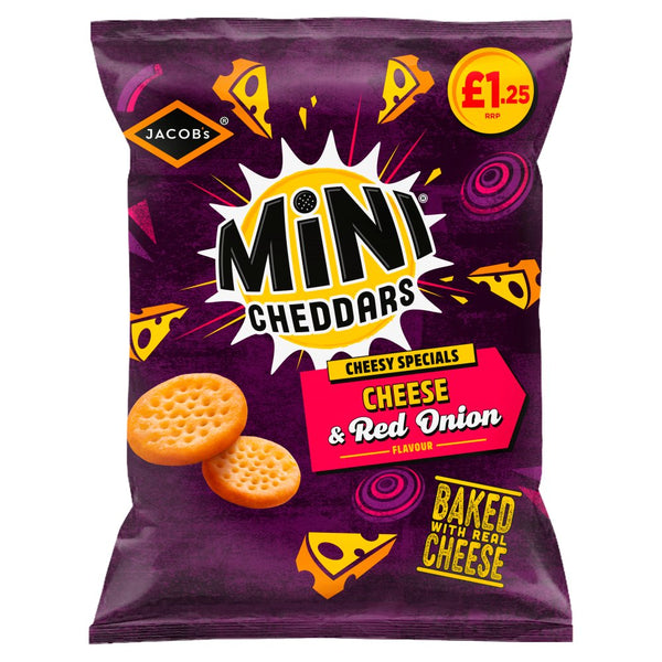 Jacob's Mini Cheddars Cheese & Red Onion Baked Snacks 90g  (Pack of 15)
