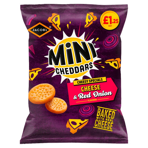 Jacob's Mini Cheddars Cheese & Red Onion Baked Snacks 90g  (Pack of 15)