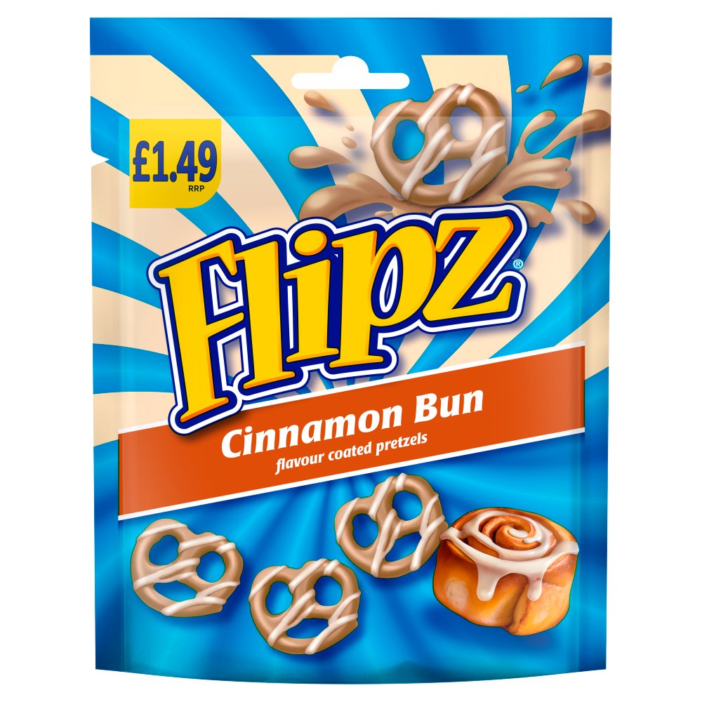 Flipz Cinnamon Bun Flavour Coated Pretzel Snacks 80g (Pack of 12)