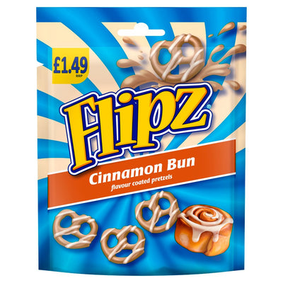 Flipz Cinnamon Bun Flavour Coated Pretzel Snacks 80g (Pack of 12)