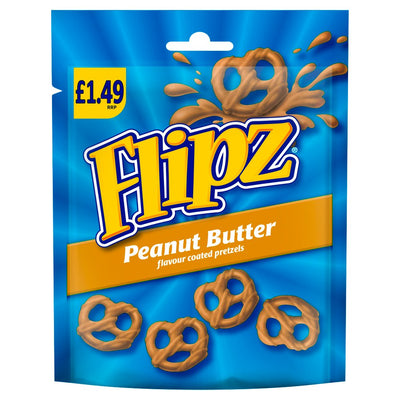Flipz Peanut Butter Flavour Coated Pretzel Snacks 80g (Pack of 12)