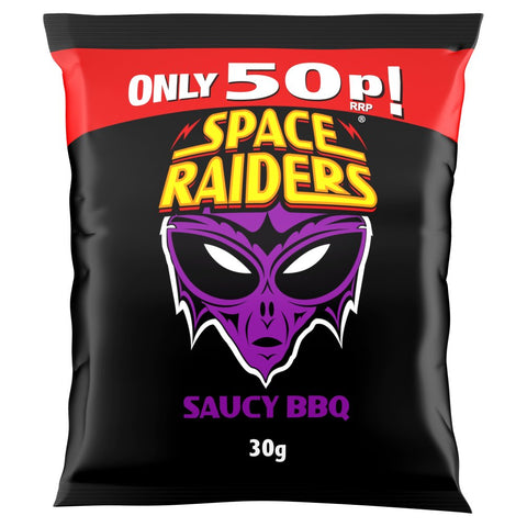 Space Raiders Saucy BBQ Crisps 30g (Pack of 36)