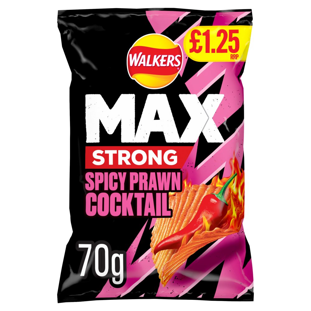 Walkers Max Strong Spicy Prawn Cocktail Crisps 70g (Pack of 15)
