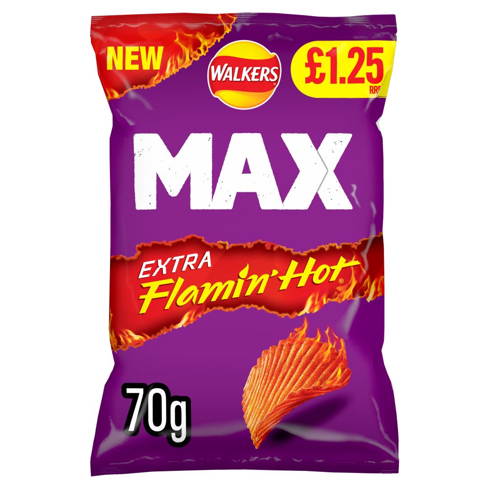 Walkers Max Extra Flamin' Hot Sharing Bag Crisps 70g (Pack of 15)