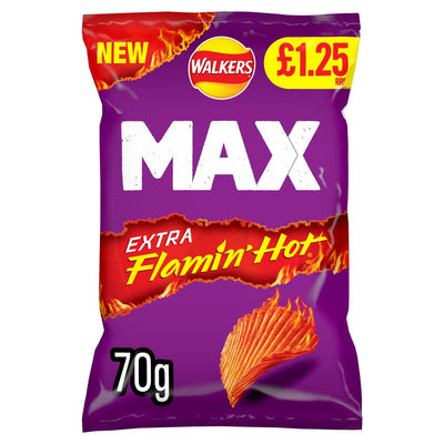 Walkers Max Extra Flamin' Hot Sharing Bag Crisps 70g (Pack of 15)