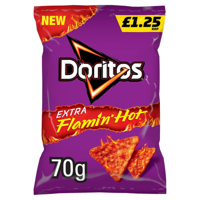 Doritos Extra Flamin' Hot Sharing Bag Crisps 70g (Pack of 15)