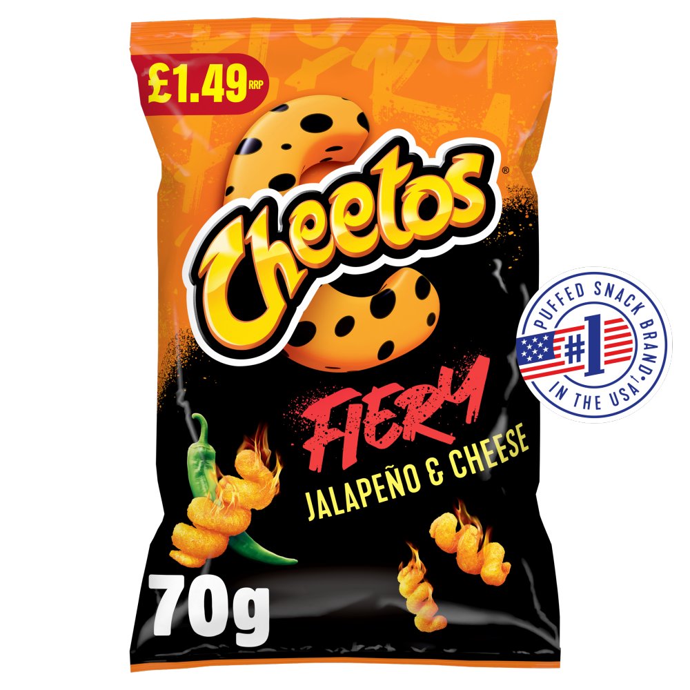 Cheetos Fiery Jalapeno & Cheese Sharing Crisps 70g (Pack of 12)