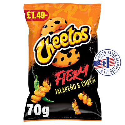 Cheetos Fiery Jalapeno & Cheese Sharing Crisps 70g (Pack of 12)