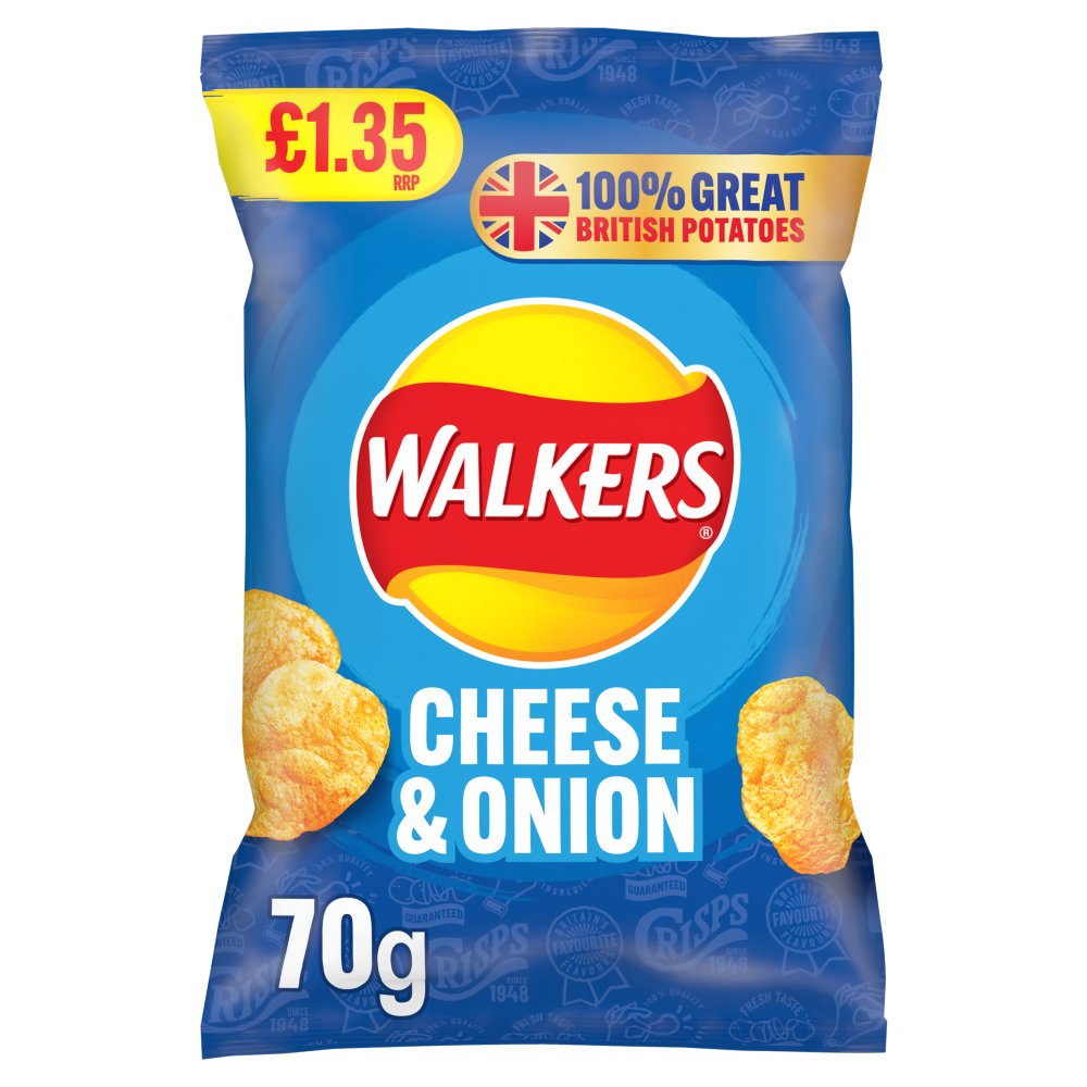Walkers Cheese & Onion Crisps 70g (Pack of 18)