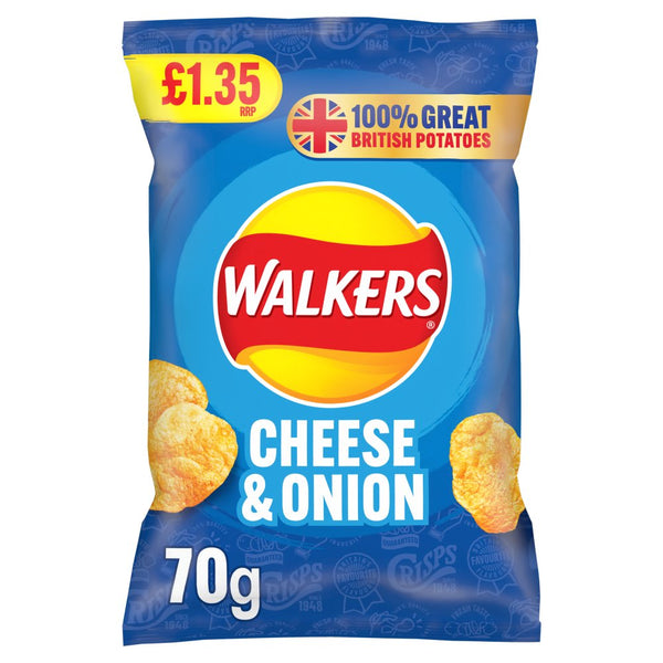 Walkers Cheese & Onion Crisps 70g (Pack of 18)