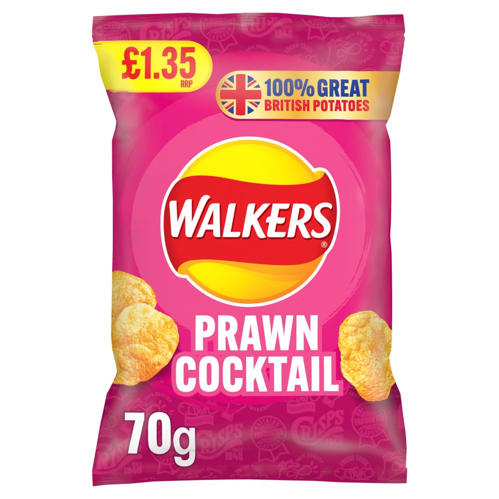 Walkers Prawn Cocktail Sharing Crisps 70g (Pack of 18)