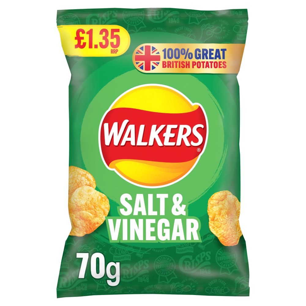 Walkers Salt & Vinegar Sharing Crisps 70g (Pack of 18)