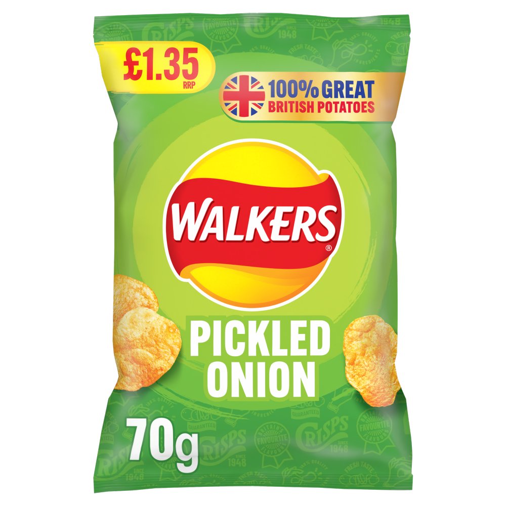 Walkers Pickled Onion Sharing Crisps 70g (Pack of 18)