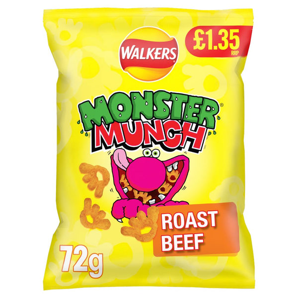 Walkers Monster Munch Roast Beef Snacks Crisps 72g (Pack of 18)