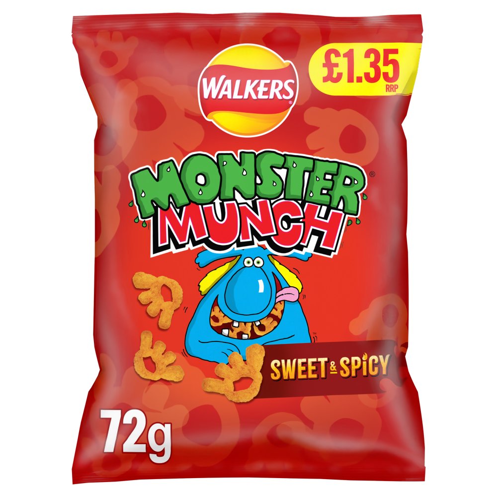 Walkers Monster Munch Sweet & Spicy Snacks 72g (Pack of 18)