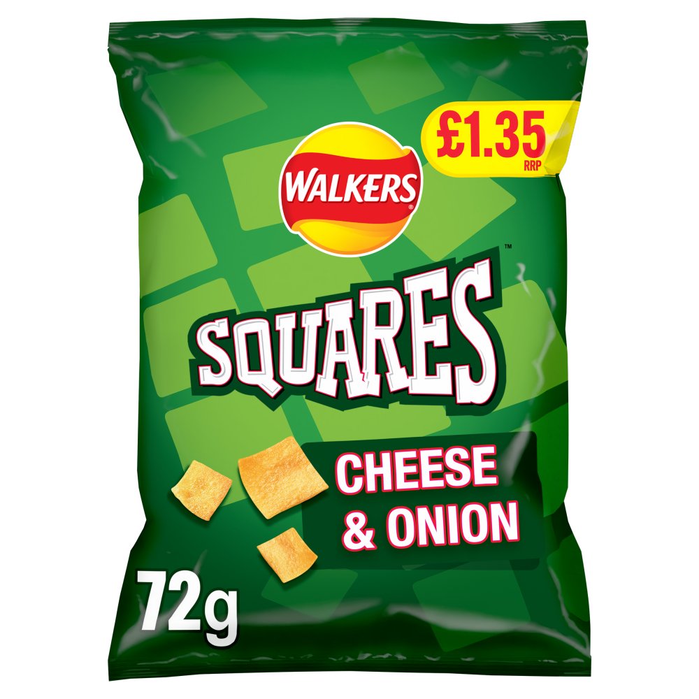 Walkers Squares Cheese and Onion Crisps 72g (Pack of 18)