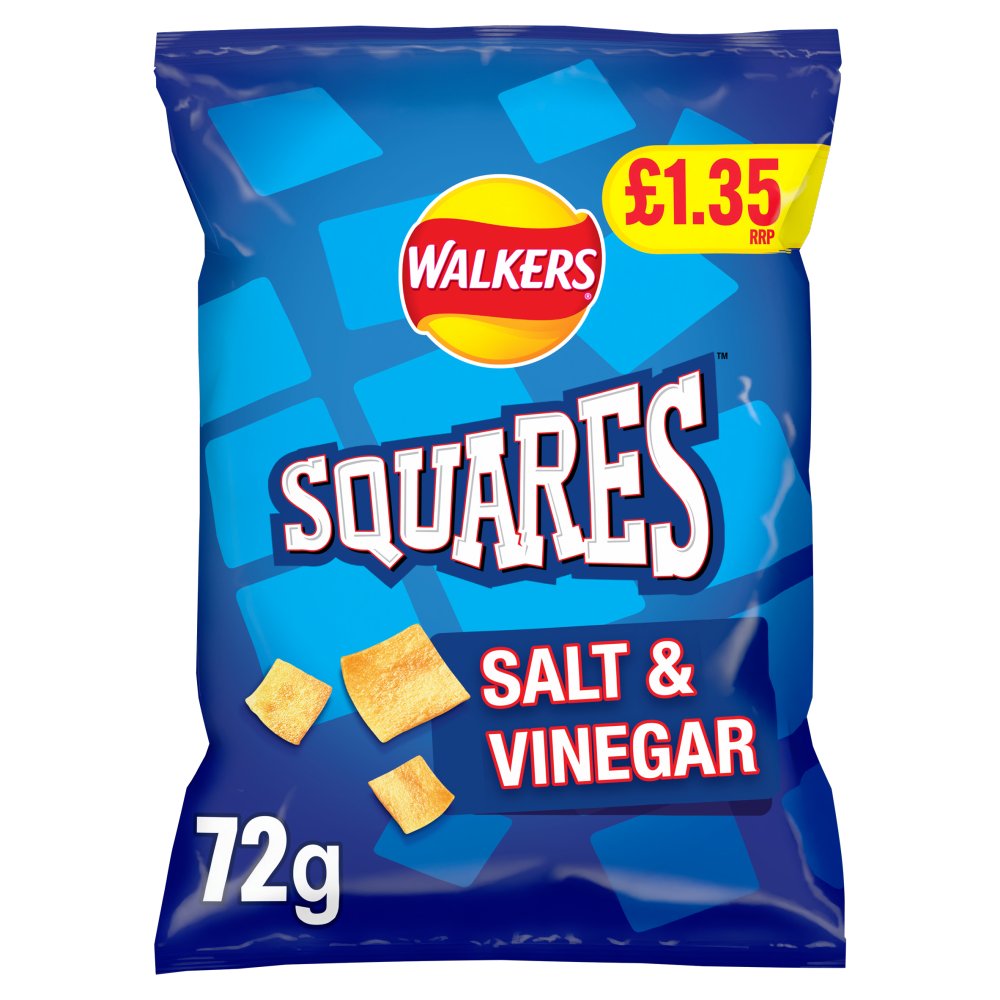 Walkers Squares Salt & Vinegar Snacks Crisps 72g (Pack of 18)