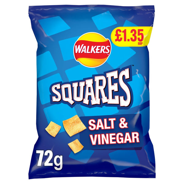 Walkers Squares Salt & Vinegar Snacks Crisps 72g (Pack of 18)