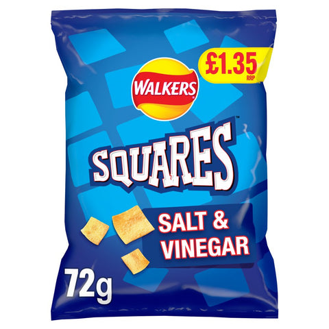 Walkers Squares Salt & Vinegar Snacks Crisps 72g (Pack of 18)