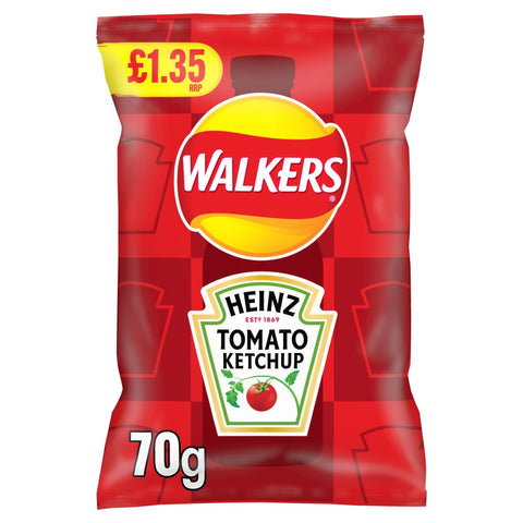 Walkers Heinz Tomato Ketchup Sharing Crisps 70g (Pack of 18)