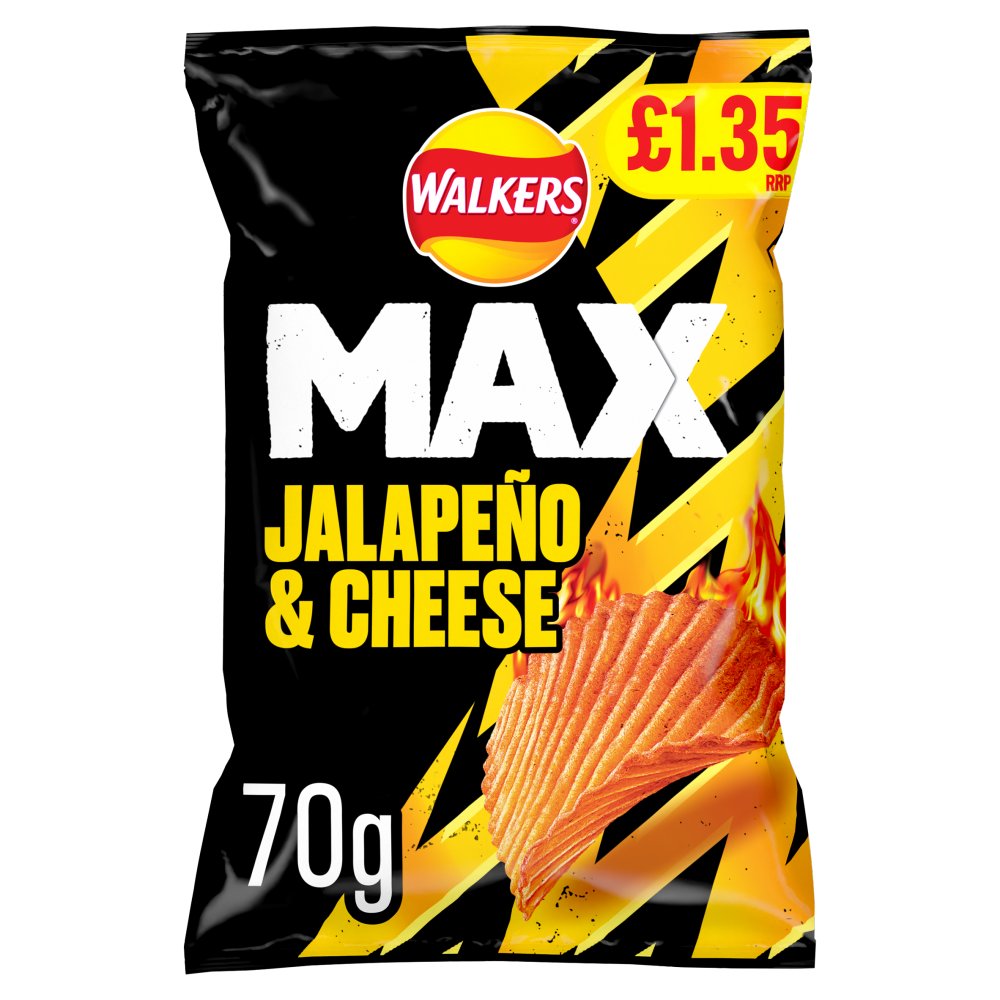 Walkers MAX Jalapeno & Cheese Sharing Crisps 70g (Pack of 15)