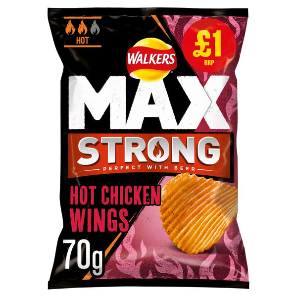 Walkers Max Strong Hot Chicken Wings Crisps 70g (Pack of 15)