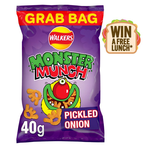 Walkers Monster Munch Pickled Onion Snacks Crisps 40g (Pack of 30)