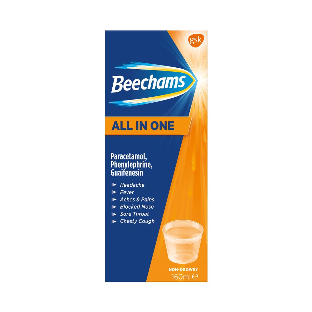 Beechams All in One Liquid, Cold and Flu Relief with Paracetamol, 160 ml (Pack of 6)