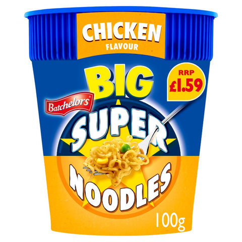 Batchelors Big Super Noodles Chicken Flavour Instant Noodle Pot 100g (Pack of 8)