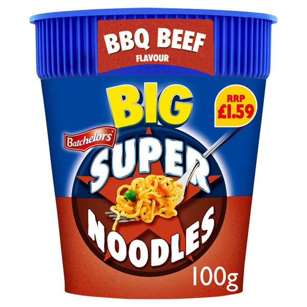 Batchelors Big Super Noodles BBQ Beef Flavour Instant Noodle Pot 100g (Pack of 8)
