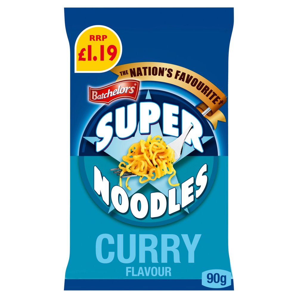 Batchelors Super Noodles Curry Flavour Instant Noodle Block 90g (Pack of 8)